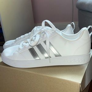 White and Silver Adidas Superstar Shoes